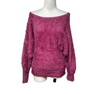 Anthropologie Purple Long Sleeve Cold Shoulder Eyelash  Sweater Size Small
